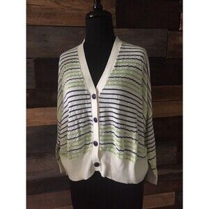 MILLY Striped Boyfriend Cardigan Sweater Button Down Silk Cotton S A86